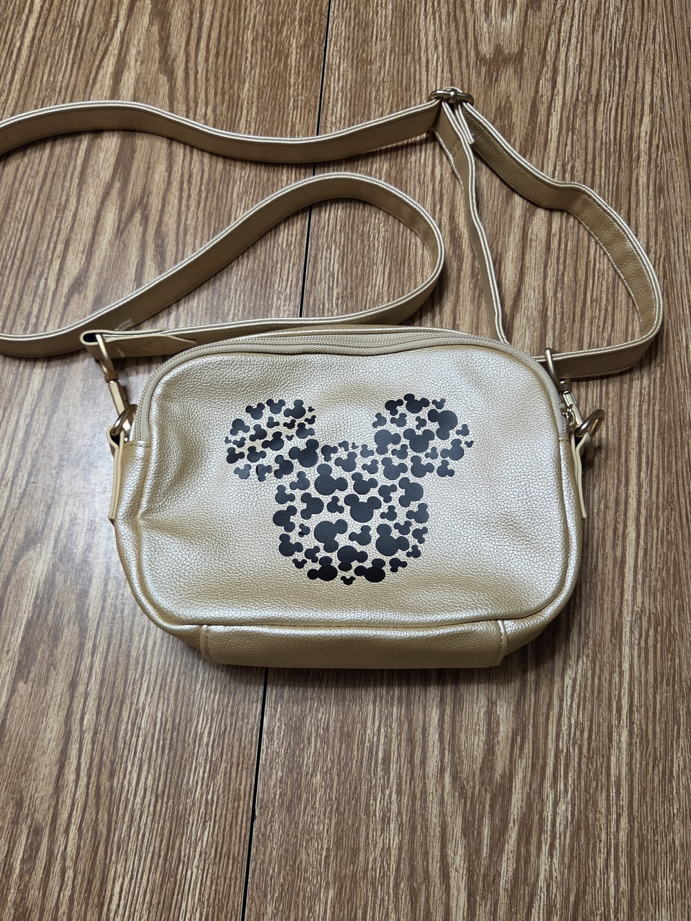 Thirty One Metallic Gold Crossbody Bag with Black Mickey Cluster Design
